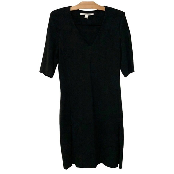 Diane Von Furstenberg | Dress Black Half Sleeves V Neck Zipper Detail- Size 14 - Picture 1 of 11